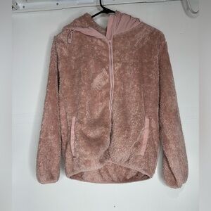 Zyia Active Full Zip Hooded Plush Sherpa Jacket Women's Sz S Blush Pink.